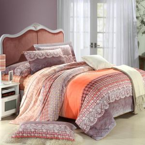 Beddengoed sets katoenen bed linnen super zachte bedgeten bedcover cool vier seizoenen oranje geruit dekbedovertrekvoordeling dekbed kant