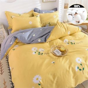 Ensembles de literie Ensemble de literie en coton 3pcs Daisy Flower Pattern Housse de couette 2Taies d'oreiller Impression réactive Teinture No Fading Nopilling 16Tailles 220924