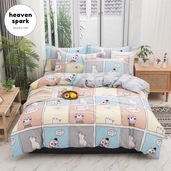 Juegos de cama de algodón Cartoon Kids Vivet Cubierta Doble sábanas de cama de animales y fundas de almohadas Sabanas Posciel 160x200