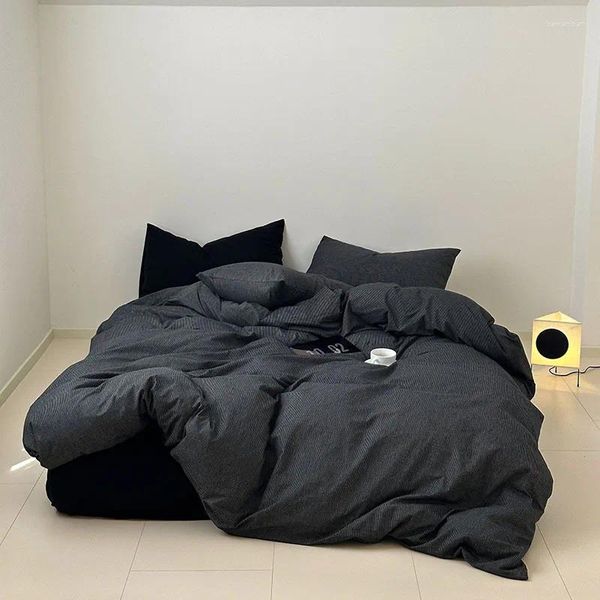 Conjuntos de ropa de cama Funda nórdica de algodón Negro oscuro 2024 Increíble S Juego de edredón de color sólido de alta calidad Cama doble El Home