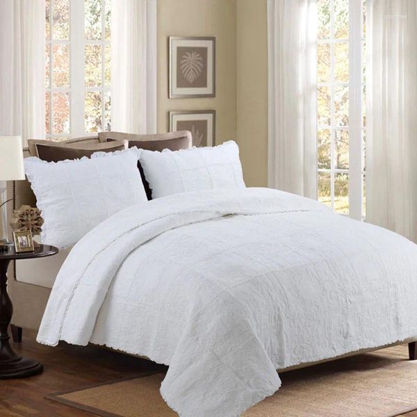 Juegos de cama de cama de algodón El colcha colchado de llenado de la cubierta edredón blanca