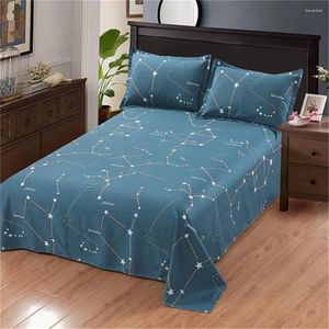 Ensembles de literie Coton Couvre-Cover Soft Imprimé Blue Golden Double face Constellations Couches d'oreiller Feuille de lit plat 3PCS