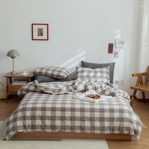 Juegos de cama de algodón gris gris geométrico suave y transpirable set de edredón cubierta con lazos con cremallera almohamas 4/6/7pcs