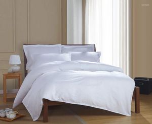 Beddensets katoen eenvoudige satijnen strip wit el bed linnen dekbedoverdek set