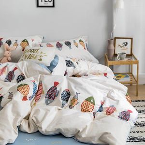 Beddengoed sets katoen twill cartoon bed 4-delige plaat set gewassen huis textiel huishouden eenvoudige meid meisjesachtige stijl