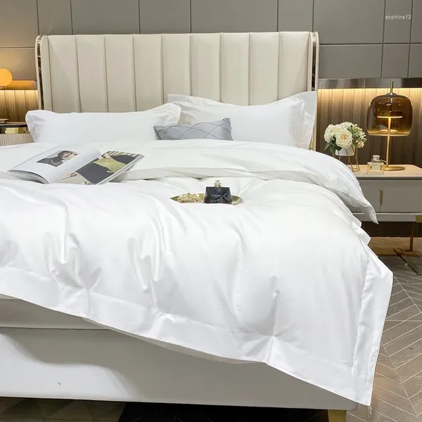 Juegos de ropa de cama Set de lujo de algodón blanco sateen cómodo para el hogar