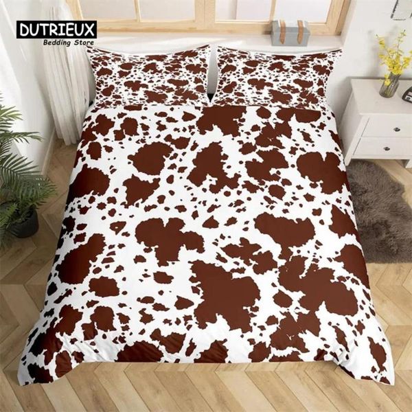 Ensembles de literie Couverture de couette en peau de vache Ensemble d'impression de vache à lait Microfibre Western Farm Animal Skin Couette complète pour garçons filles chambre Kawaii