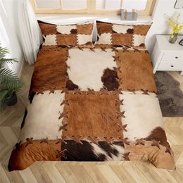 Conjuntos de ropa de cama Juego de funda nórdica de piel de vaca King Size Patchwork Estampado de piel de vaca Animal de granja Microfibra Estilo de granja occidental Edredón 220919