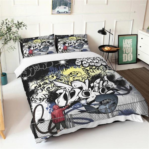 Ensembles de literie Couride Countert Set Graffiti Design Double Treadpread avec taies d'oreiller couvercle de couette chaude et moderne décor moderne