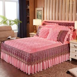 Beddengoed Sets Kristal Fluwelen Dikke Bed Rok Kant Sprei Kussensloop 1/3 Stuks Meisjes Beddengoed Vel Bruiloft Thuis #sw