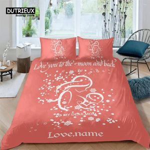 Ensembles de literie Personnalisé Happy Mother's Day Flocon de neige Rose Orange Ensemble 3 pièces Housse de couette avec nom Twin Size Microfibre Quilt