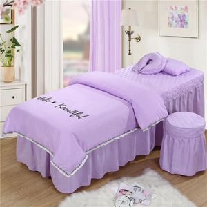 Ensembles de literie Logo personnalisé 4-6 pièces couleur unie beau Salon de beauté Massage Spa utilisation broderie housse de couette jupe drap de couette #s