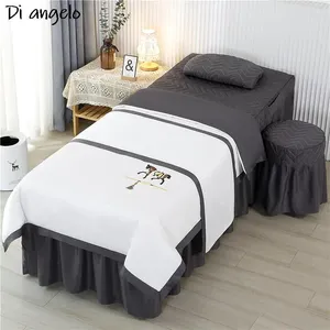 Ensembles de literie Logo de taille personnalisée 4-7pcs broderie Salon de beauté Salon lin linge massage Spa Spa Dits tabourets Pouteau de courtepointe # S