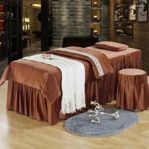 Beddengoedsets maatwerk luxe fluweel 4 stks voor schoonheidssalon bedbladen massage spa bedskirt krukcover kussensloop quiltcover