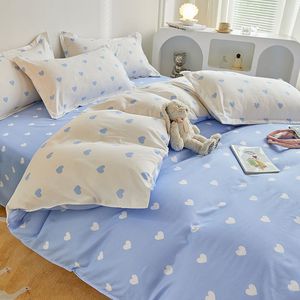 Ensembles de literie mignon bleu ensemble de literie chérie lapin corbeau pleine double taille garçons filles housse de couette pas de remplissage drap plat taies d'oreiller Kit 230725