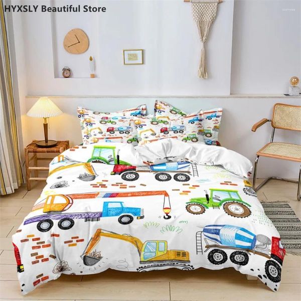 Juegos de ropa de cama lindos dibujos animados de dibujos animados patrón de seguimiento de la pista de la pista de los niños edredón de cama de cama con almohada rey completa