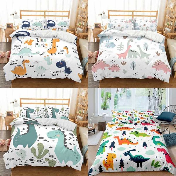 Ensembles de literie Dinosaure de dessin animé mignon Imprimer Ensembles de literie en polyester Enfant Enfants Couvre Garçons Ensemble de linge de lit pour adolescents ensemble de literie king size Z0612