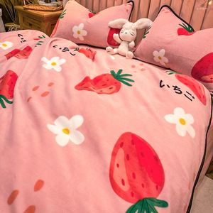 Beddengoed sets schattige cartoon print Koreaanse stijl 4 pc set voor meisjes zachte melk velet dekbed / quilt cover met ritssluiting / plat plaat