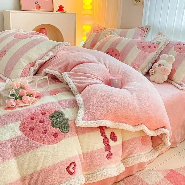 Ensembles de literie mignon dessin animé hiver polaire couette housse de couette drap de lit chaud épais ensemble avec taie d'oreiller pour lit double simple textiles de maison