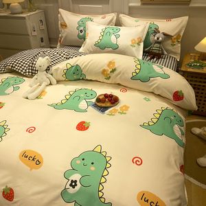 Beddengoedsets Queensize beddengoed met schattige dinosaurusprint Kingsize dekbedovertrekset met madeliefjesprint en platte lakens Gezellig, duurzaam beddengoed 230827