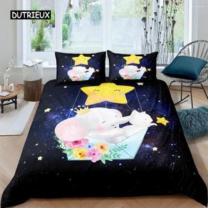 Conjuntos de ropa de cama Lindo elefante Juego de funda nórdica 2/3 piezas Animal de dibujos animados 3D Edredón floral Twin Full King para niños Niñas Regalo