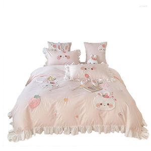 Ensembles de literie mignon fille coeur pur coton lavé quatre pièces enfants trois pièces costume lit drap housse princesse Style couette