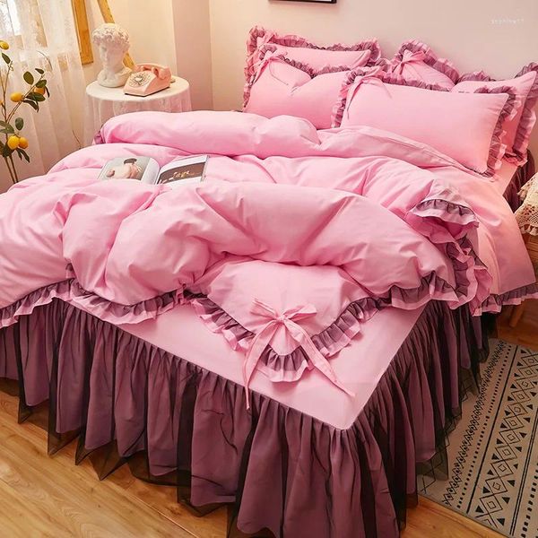 Juegos de cama lindos tapa de edredón de estilo princesa set de 4 piezas cama doble de lujo 4pc sábana nórdica escasa de almohada cuatro temporadas