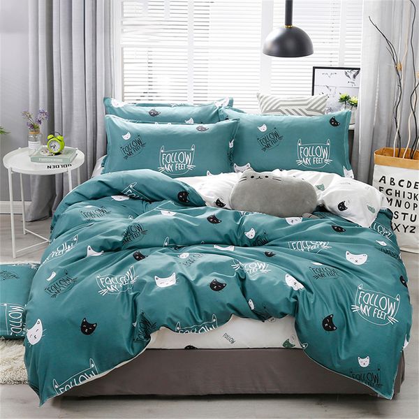 Juegos de cama lindos gatos pequeños de cuatro piezas Conjuntos de cubiertas de estilo de estilo simple Case de almohada de almohada King King Queen Home Textile 230228