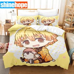 Beddengoed stelt schattige Zenitsu Agatsum Demon Slayer beddengoed set anime quilt cover king size bed linnen set 3 -delige sprei voor tieners 230823