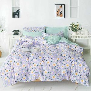 Beddengoed sets Daisy Flower Print Green Grid Bed Cover Set Kid Dekbedovertrek Volwassen kind Lakens en gevallen Dekbed Bedding Set 61066 Z0612