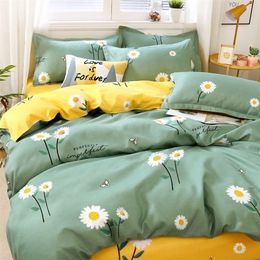 Juegos de cama Juego de funda nórdica tamaño king con estampado de margaritas con sábanas Juego de cama de algodón lavado de alta calidad Juegos de cama para el hogar Queen Fundas de edredón 221010