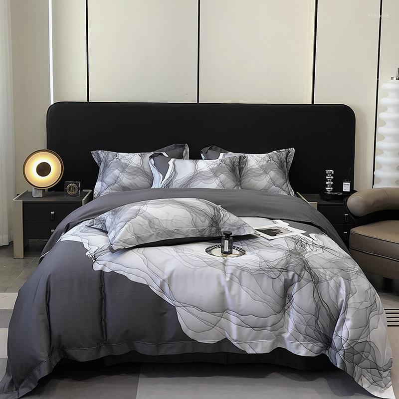 Bedding Sets Dark Gray Marble Grain Set 1000TC Egyptian Cotton Queen Duvet Cover With Sheets King