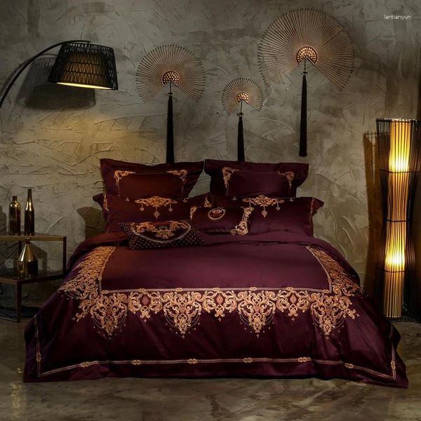 Ensembles de literie Royal Luxury Royal Royal 100s Egyptien Coton Court Style Ensemble de couvre-lin à couvercle en linge de linge de lit 4 / 6pcs