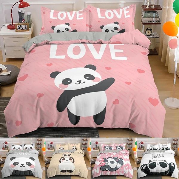 Juegos de ropa de cama Decoración Cinaca de cama Lindos patrones de panda Set 2/3pcs Juego de cubierta nórdica (8 estilos)