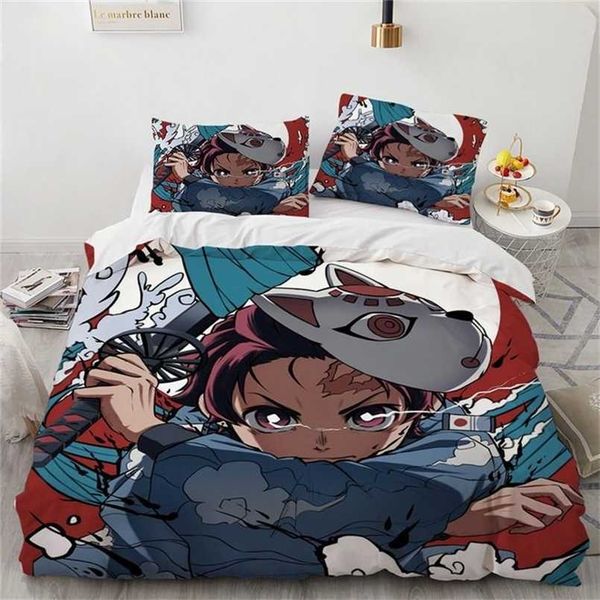 Ensembles de literie Demon Slayer Ensemble de literie Cartoon Anime Kamado Tanjirou Nezuko Rengoku Giyuu Housse de couette Taies d'oreiller Enfants Couette Chambre Décor 220924