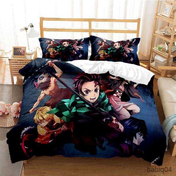 Ensembles de literie Demon Slayer housse de couette literie trois pièces ensemble Multi taille couette lit couette ensemble housse de couette Anime ensembles de literie R230901