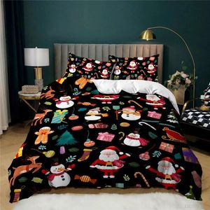 Ensembles de literie Lit double Textile de maison 2/3 Pc Ensemble de housse de couette Père Noël Taie d'oreiller Père Noël / Couette de lit 100% polyester