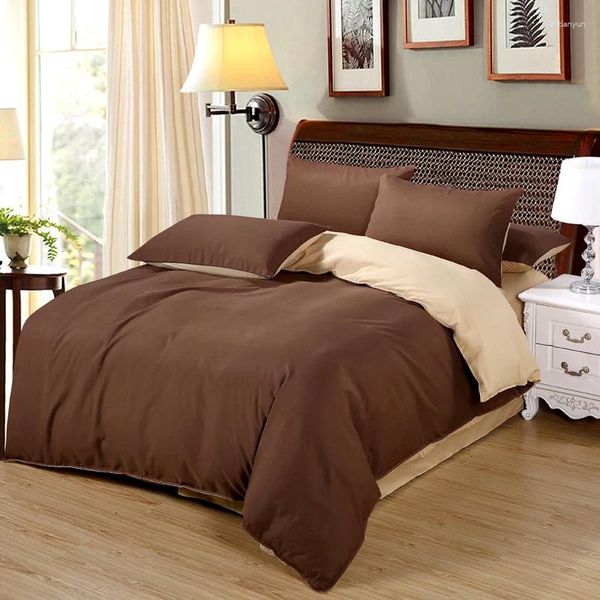 Juegos de cama de cama de doble color marrón dorado de oro plano cubierta nórdica funda de almohada de almohada