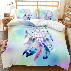 Ensembles de literie Dream Catcher housse de couette ensemble King Size pour fille femmes coloré plume mignon Polyester couette 3D imprimé Boho Style