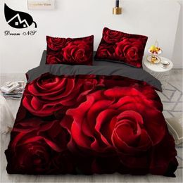 Ensembles de literie Dream NS Red Rose 3D Floral Housse de couette Ensemble de literie Fleur Linge de lit Double Drap de lit Couette D'été Quilt King Size 230731