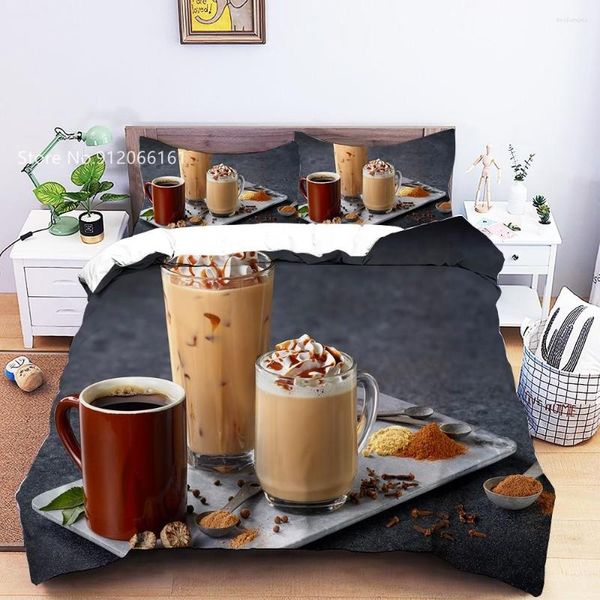 Ensemble de literie Boissons Ensemble 3D Print Brown Coffee Couptin pour la chambre à coucher pour lit de chambre à coucher coucher le couvre-lit à la maison décor