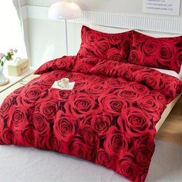 Beddengoedsets Dekbedovertrekset Romantisch Rode Roos Zacht Comfortabel Ademend Voor Slaapkamer1 2 Kussensloop