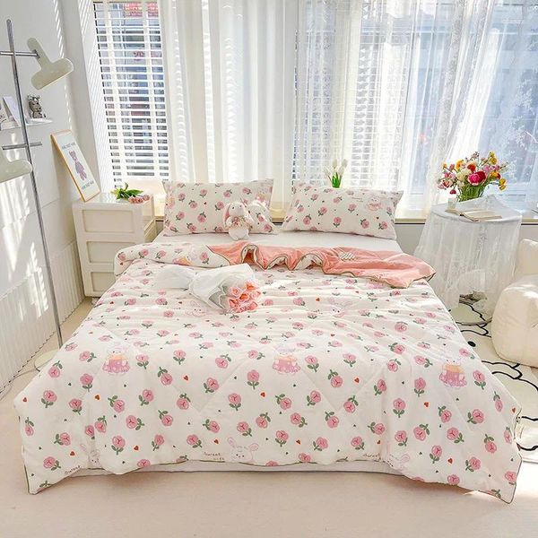 Ensembles de literie Housse de couette Taille unique Ensemble Manta Rose Couvre coton avec fermeture à glissière Doux Enfants Adolescents Garçons