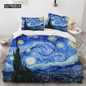 Beddengoedsets Dekbedovertrek Sterrennacht Van Gogh Olieverfschilderij Set Polyester Landschap Sky Star Art Trooster Kinderen Volwassen Slaapkamer