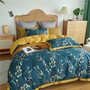 Juego de ropa de cama de algodón egipcio, edredón de flores y pájaros chinos sedosos, sábana Extra grande