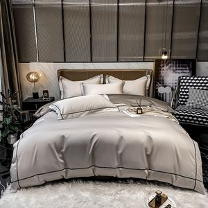 Beddengoedsets borduurbedden set Egyptisch katoen 600TC quilt deksel zacht dekbedovertrek luxe platte/gemonteerde laken kussencases 230308