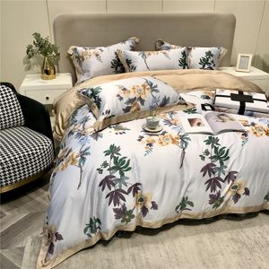 Juegos de cama est ropa de cama de cuatro piezas algodón simple sábana doble para el hogar funda de edredón bordado cómodo floral blanco amarillo 230828