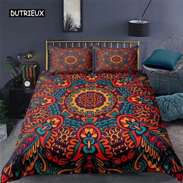 Conjuntos de ropa de cama Mandala bohemia étnica Funda nórdica Rey Reina Flores europeas Conjunto vintage Estilo retro geométrico Edredón de poliéster 231017