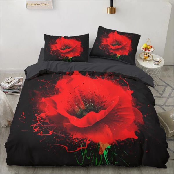 Juegos de cama Euro Family Bed Linen Juego para la cubierta de la manta del hogar 150 200 220 Tamaño Bedspread 4-7pcs Black Red Rose