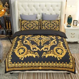 Set di biancheria da letto Biancheria da letto europea di lusso in oro nero barocco Copripiumini morbidi e confortevoli federe 3 pezzi di copripiumini biancheria da letto 231130